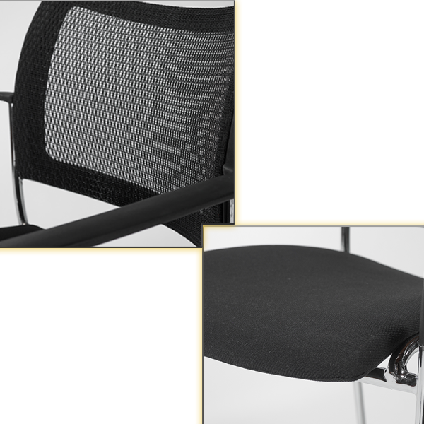 Vahn Stackable Conference Chair - Black Mesh with Black Fabric Seat
